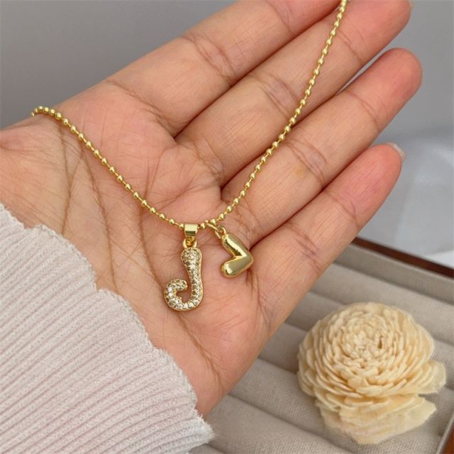 Diamond initial letter heart charm gold plated copper necklace