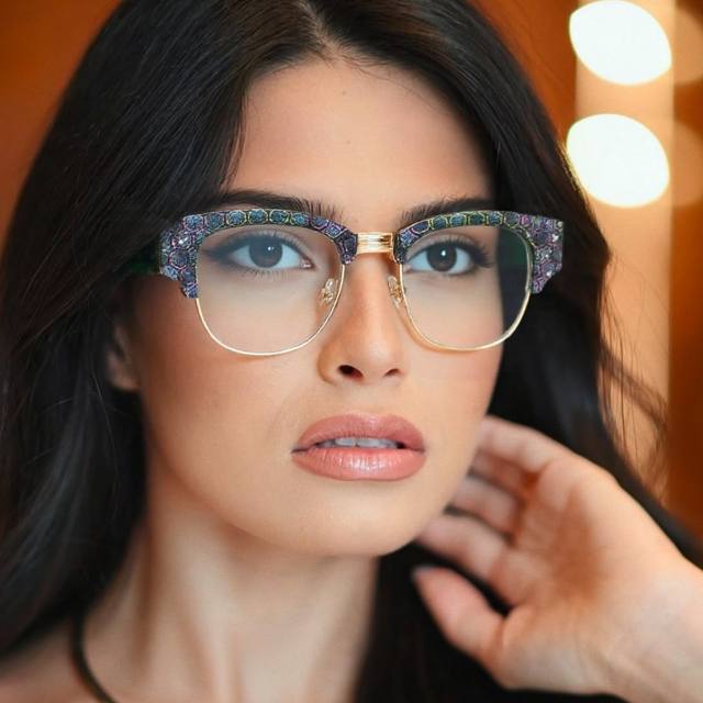2025 new plate color diamond anti-blue light reading glasses