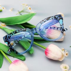Candy color anti-blue light flat mirror leopard grain reading glasses