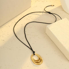 Titanium steel geometric oval hollow pendant stainless steel necklace