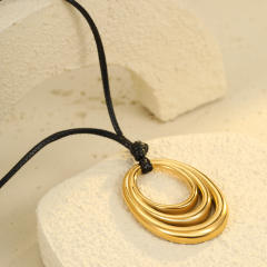 Titanium steel geometric oval hollow pendant stainless steel necklace