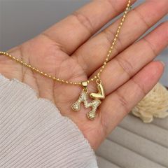 Diamond initial letter heart charm gold plated copper necklace
