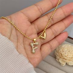 Diamond initial letter heart charm gold plated copper necklace