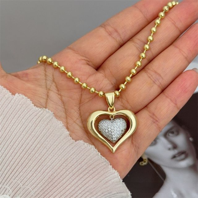 18KG full diaond heart mix color copper necklace pendant necklace