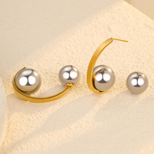 Easy match geometric ball bead mix color stainless steel earrings jacket earrings