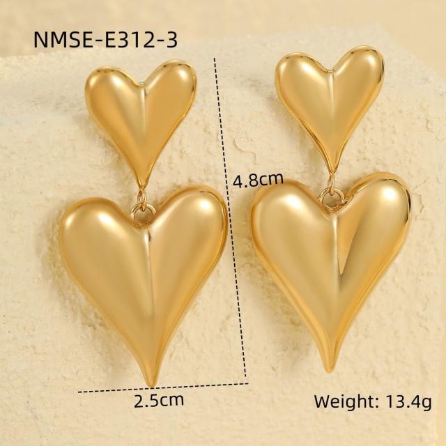 18KG chunky heart stainless steel earrings