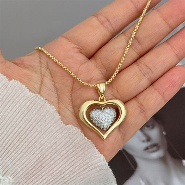 18KG full diaond heart mix color copper necklace pendant necklace