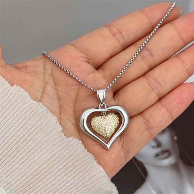 18KG full diaond heart mix color copper necklace pendant necklace