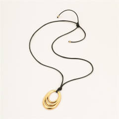 Titanium steel geometric oval hollow pendant stainless steel necklace