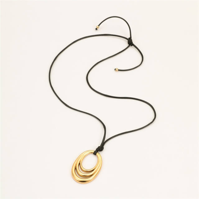 Titanium steel geometric oval hollow pendant stainless steel necklace