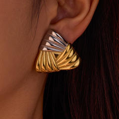 18K gold mix color triangle shape stainless steel earrings