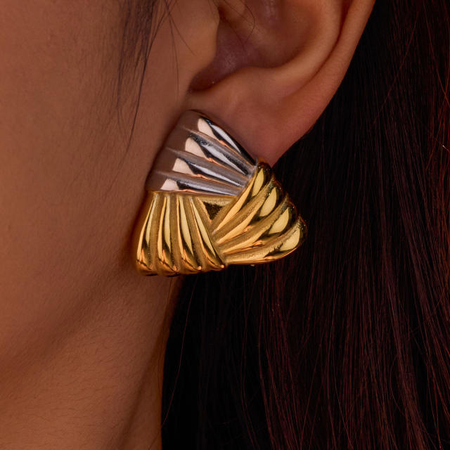 18K gold mix color triangle shape stainless steel earrings