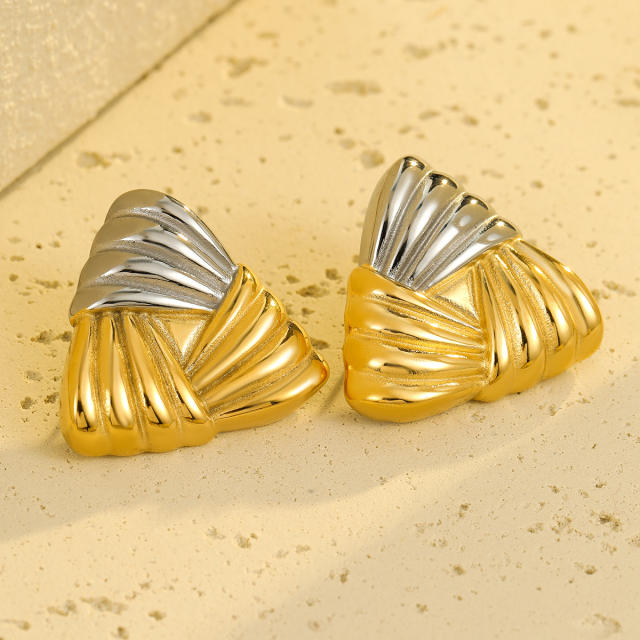 18K gold mix color triangle shape stainless steel earrings