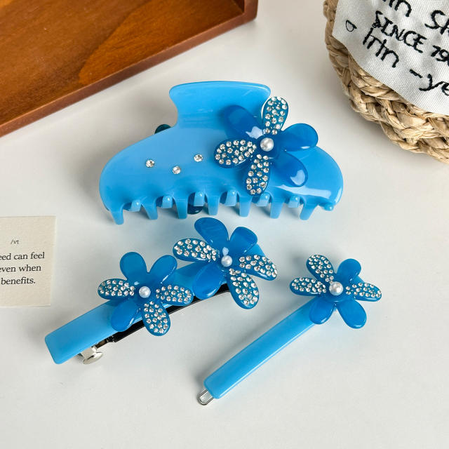 Acetic acid plate high-grade blue color flower hair claw clips hairpins