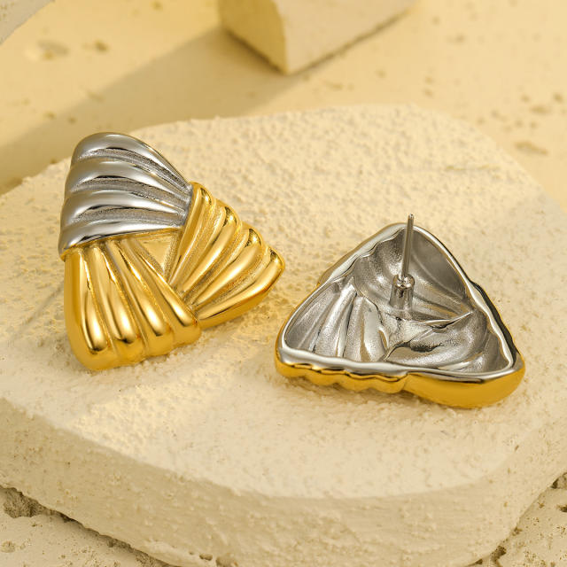 18K gold mix color triangle shape stainless steel earrings