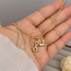 Diamond initial letter heart charm gold plated copper necklace