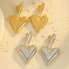 18KG chunky heart stainless steel earrings