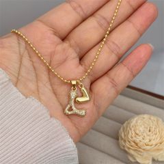 Diamond initial letter heart charm gold plated copper necklace
