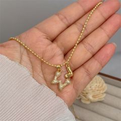 Diamond initial letter heart charm gold plated copper necklace