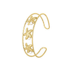 Hollow out starfish shell pearl stainless steel cuff bangle