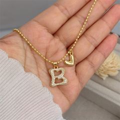 Diamond initial letter heart charm gold plated copper necklace
