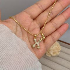 Diamond initial letter heart charm gold plated copper necklace