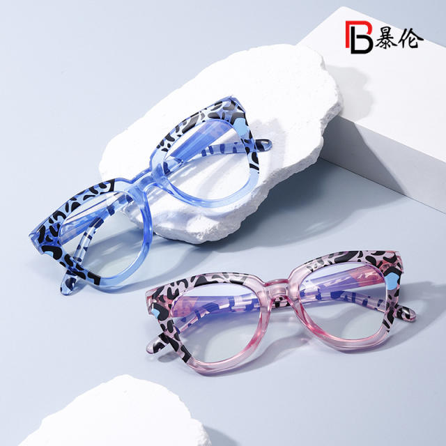 Candy color anti-blue light flat mirror leopard grain reading glasses