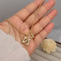 Diamond initial letter heart charm gold plated copper necklace
