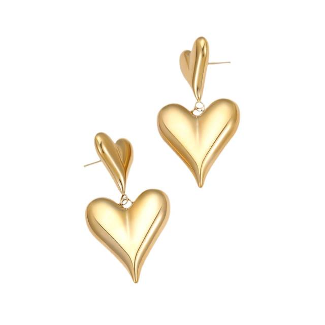18KG chunky heart stainless steel earrings