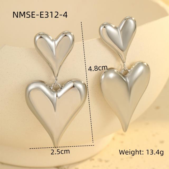 18KG chunky heart stainless steel earrings