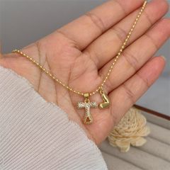 Diamond initial letter heart charm gold plated copper necklace
