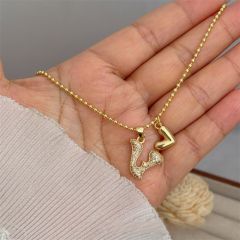 Diamond initial letter heart charm gold plated copper necklace