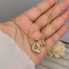 Diamond initial letter heart charm gold plated copper necklace
