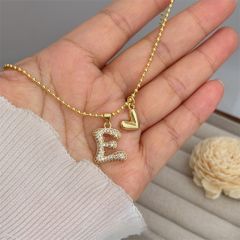 Diamond initial letter heart charm gold plated copper necklace