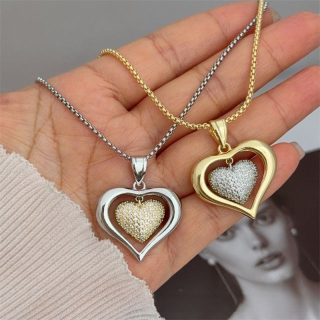 18KG full diaond heart mix color copper necklace pendant necklace