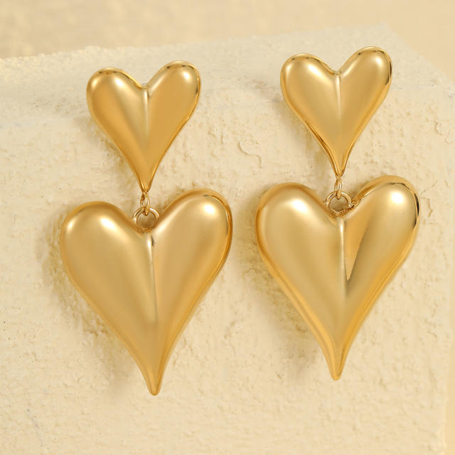 18KG chunky heart stainless steel earrings