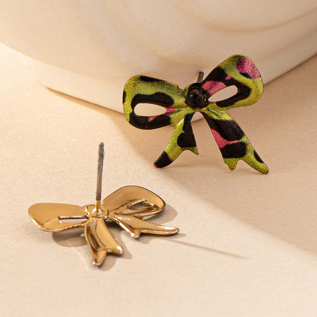 New multi-printed leopard bow earrings