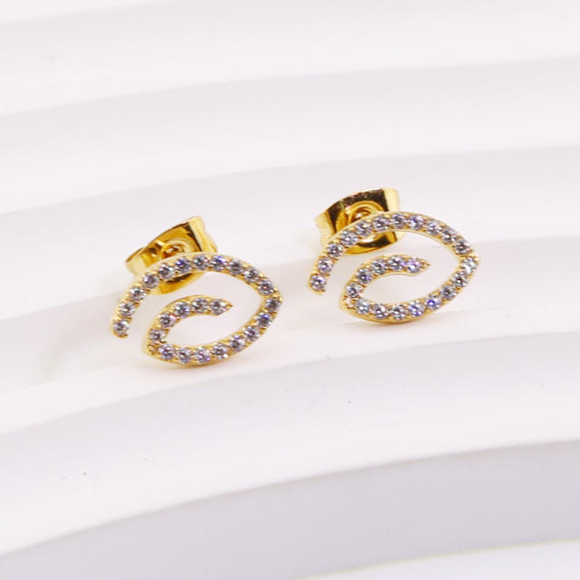 French Gentle Personality Full Diamond Earrings Titanium Steel Hollow earrings