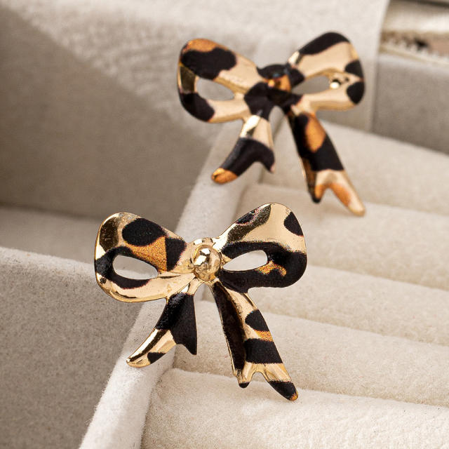 New multi-printed leopard bow earrings