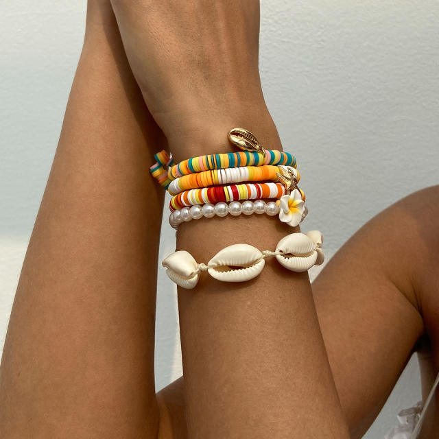 Bohemian Soft Pottery Egg Flower Bracelet Vacation Starfish Shell Alloy Pendant Bracelet