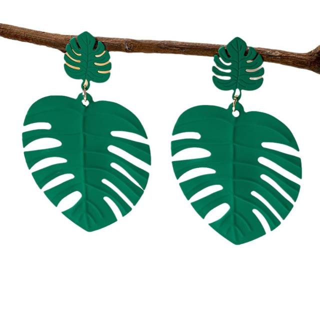 Personality Punk Metal Exaggerated Hollow Oversized Leaves Women's Earrings