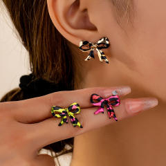 New multi-printed leopard bow earrings