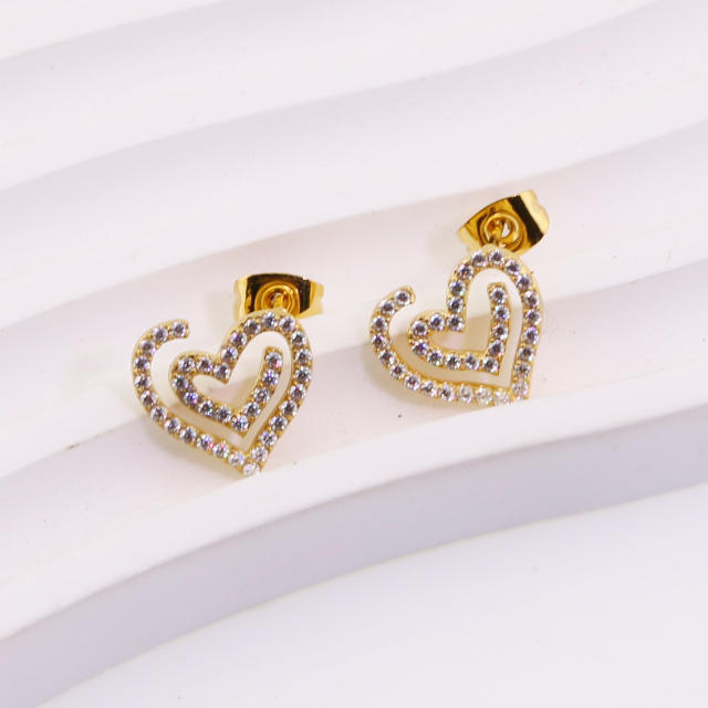 French Gentle Personality Full Diamond Earrings Titanium Steel Hollow earrings