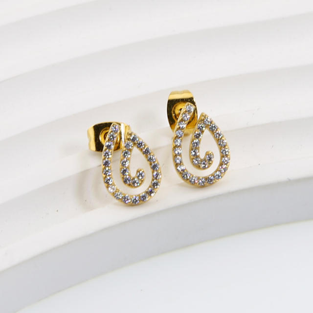 French Gentle Personality Full Diamond Earrings Titanium Steel Hollow earrings