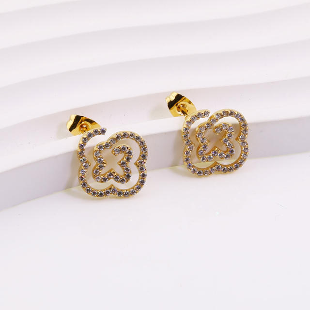 French Gentle Personality Full Diamond Earrings Titanium Steel Hollow earrings