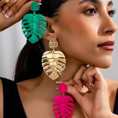 Personality Punk Metal Exaggerated Hollow Oversized Leaves Women's Earrings