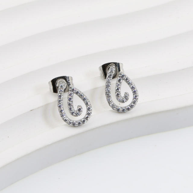 French Gentle Personality Full Diamond Earrings Titanium Steel Hollow earrings