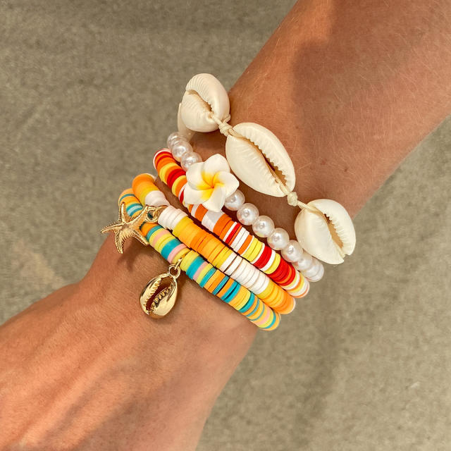 Bohemian Soft Pottery Egg Flower Bracelet Vacation Starfish Shell Alloy Pendant Bracelet