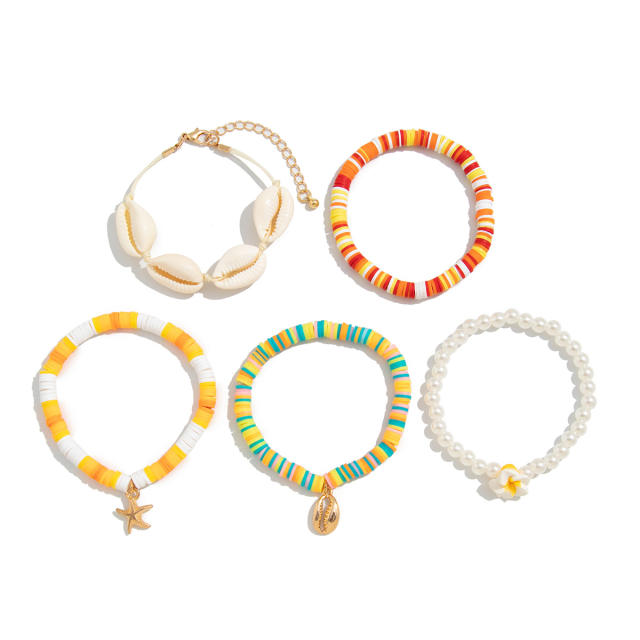 Bohemian Soft Pottery Egg Flower Bracelet Vacation Starfish Shell Alloy Pendant Bracelet