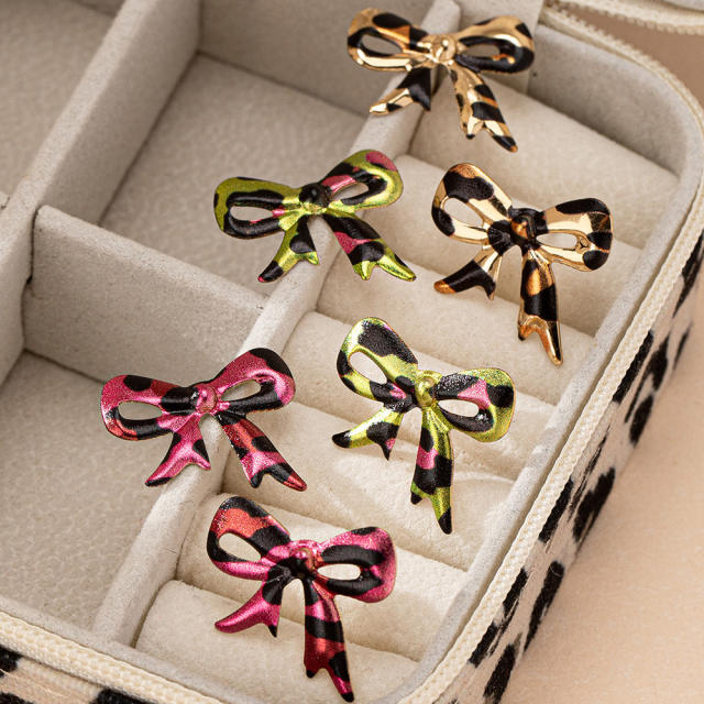 New multi-printed leopard bow earrings